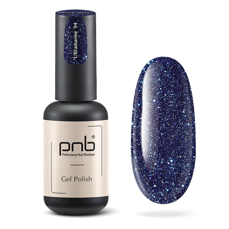 Гель-лак світловідбивний синій PNB Shock Effect Ultramarine №04 (8 мл), чорний флакон