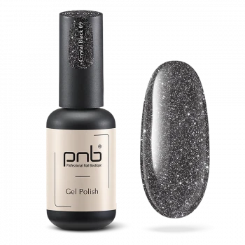 Гель-лак світловідбивний сірий PNB Crystal black №09 (8 мл), чорний флакон