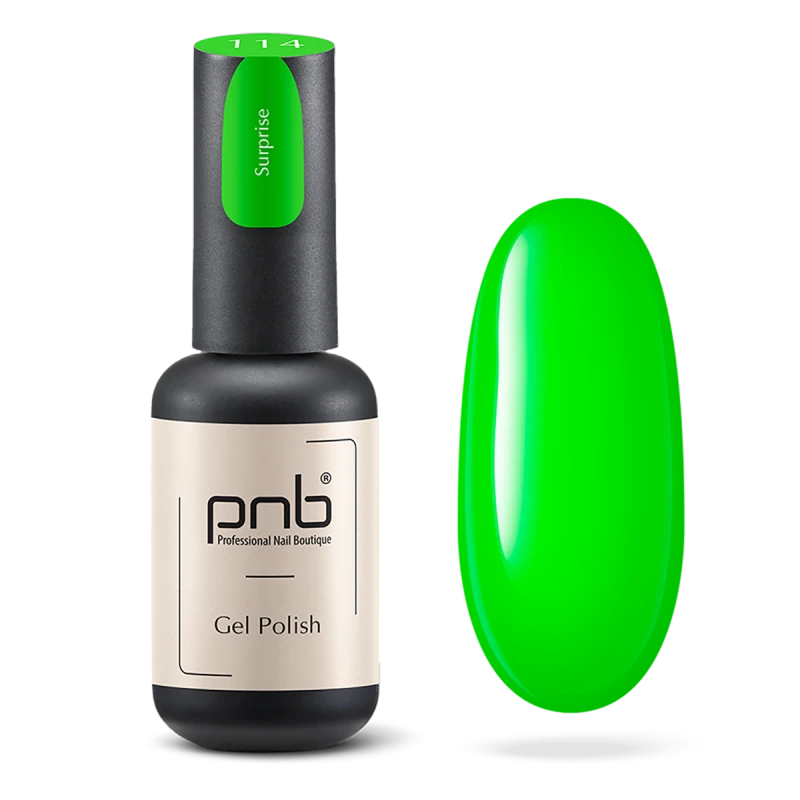 Гель-лак неоновий зелений PNB №114, неон (8 мл), чорний флакон