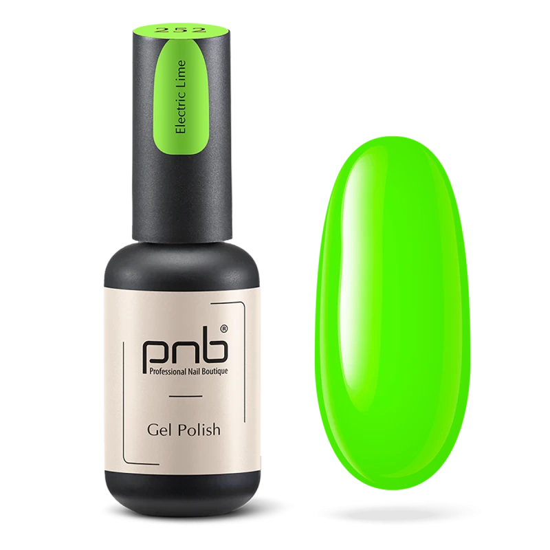 Гель-лак неоновий зелений PNB №252, неон (8 мл), чорний флакон