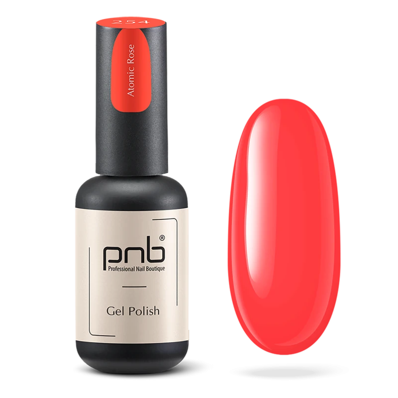 Гель-лак неоновий кораловий PNB №254, неон (8 мл), чорний флакон