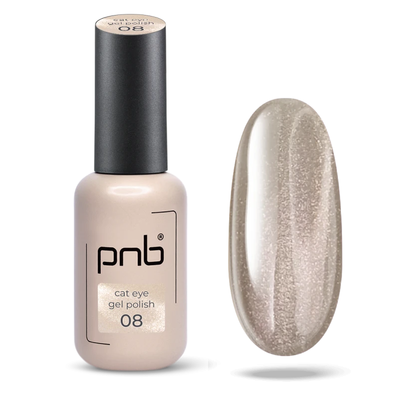 Гель-лак кошачий глаз серый PNB Glamour Cat Sage Silk №08 (8 мл)