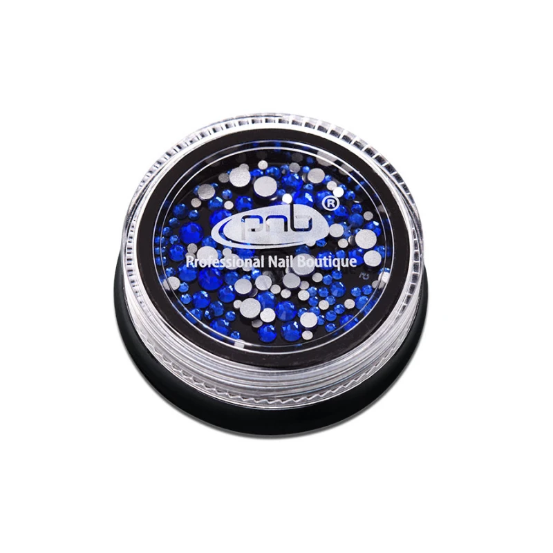 Стразы PNB синие, микс размеров, стекло