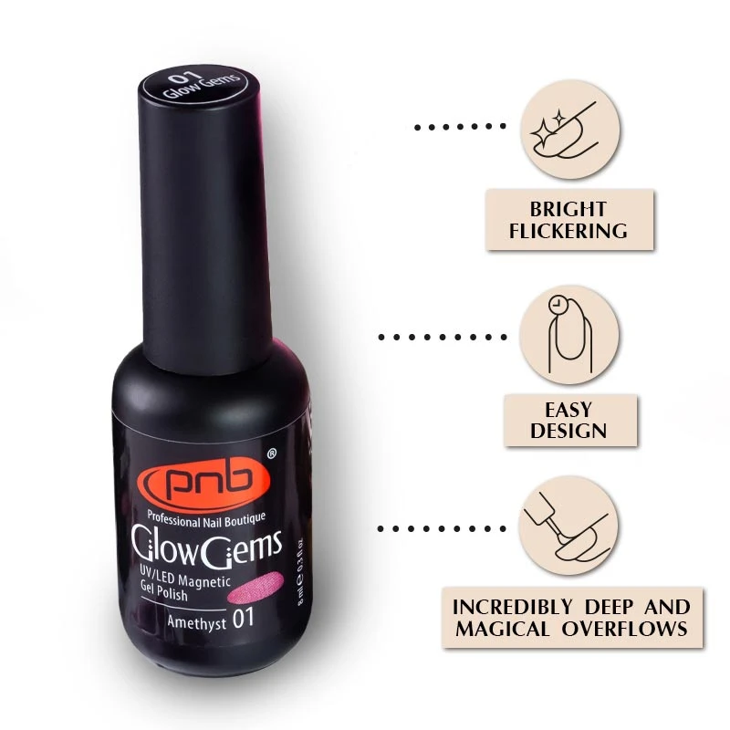 Магнітний гель лак PNB Glow Gems 01 Amethyst